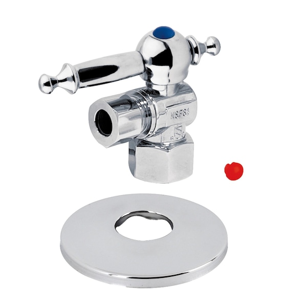 1/2" FIPx3/8" OD Comp Quarter-Turn Angle Stop Valve W/ Flange, Chrome